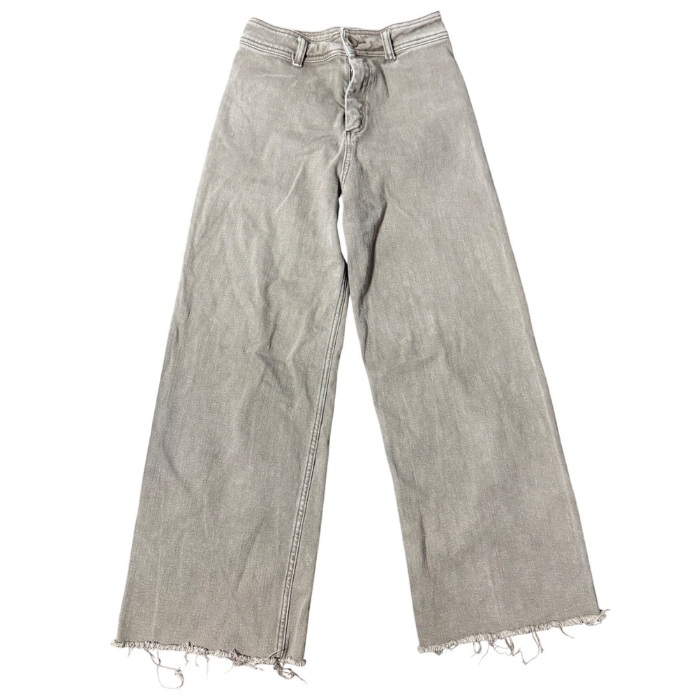 Miou Muse Wide Leg Raw Hem Jeans Size M Taupe Gray Excellent High Waist Denim